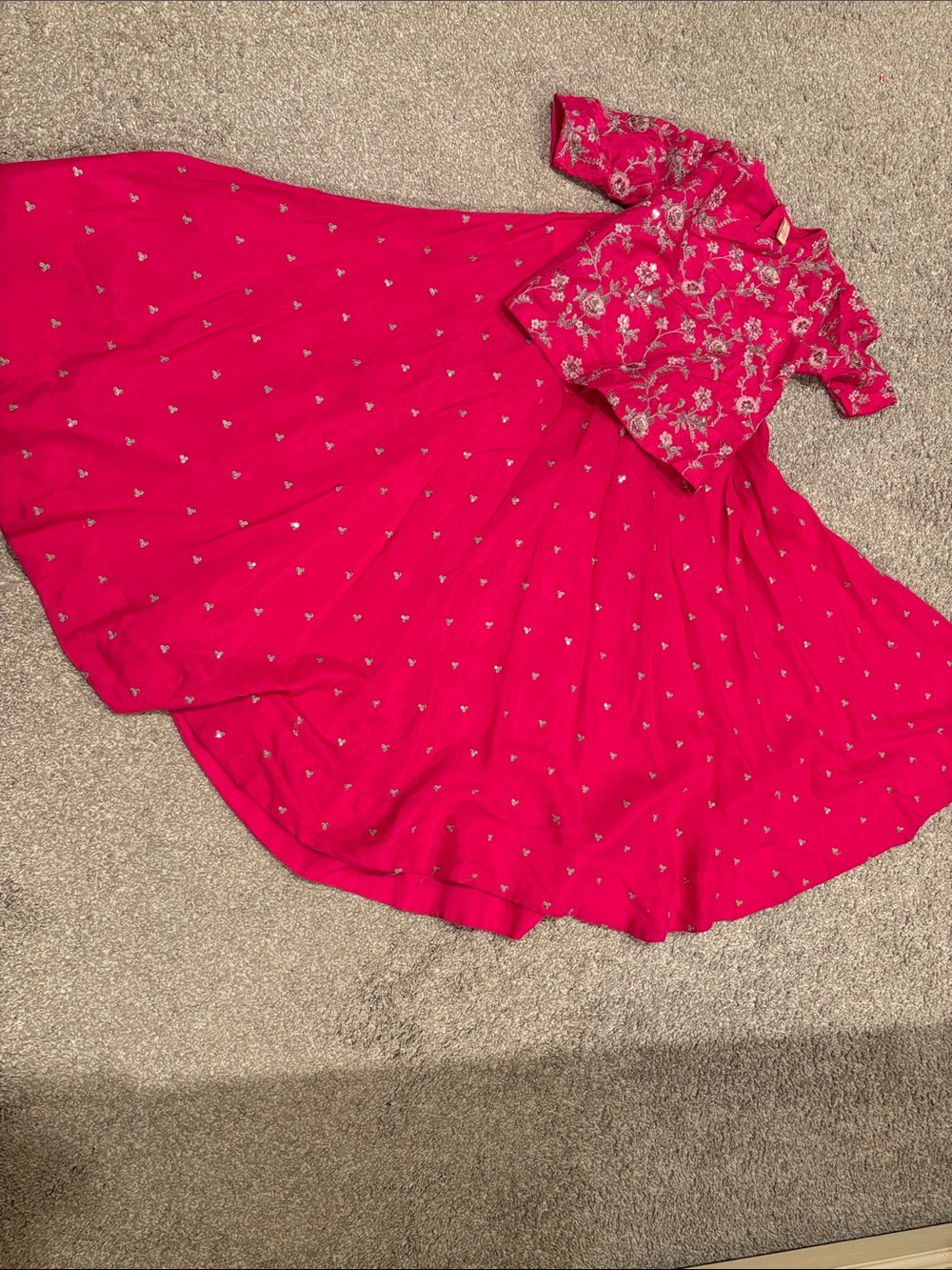 Girls Bright Pink Embroidered Lehenga Set